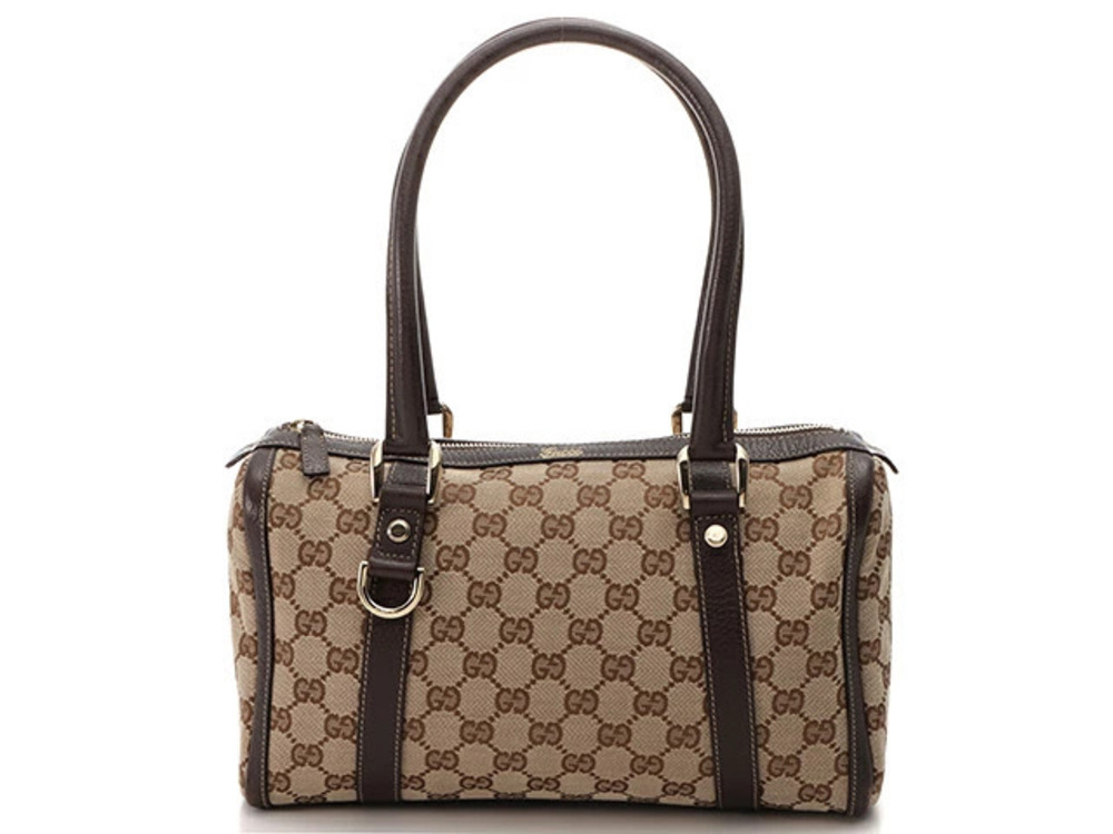 Gucci GG Boston Handbag Brown Canvas Calfskin